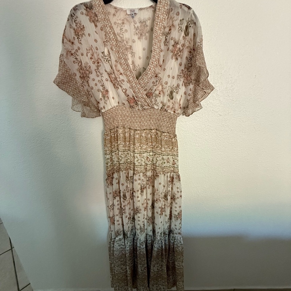 Floral Cream and Brown Women's Dress